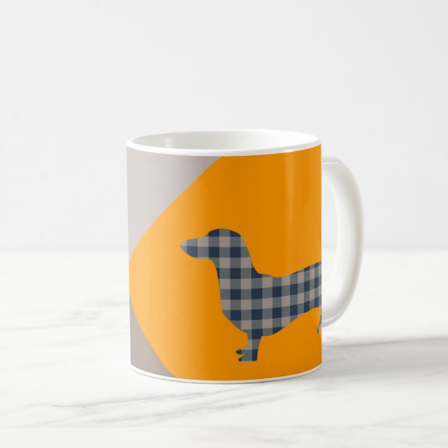 Dachshund Yellow and Deep Teal Abstract Coffee Mug (Front Right)
