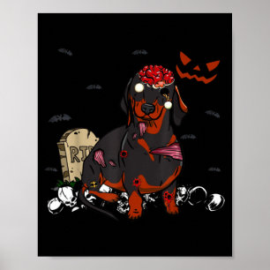 Dachshund Zombie Dog Funny Zombie Dog Halloween Poster
