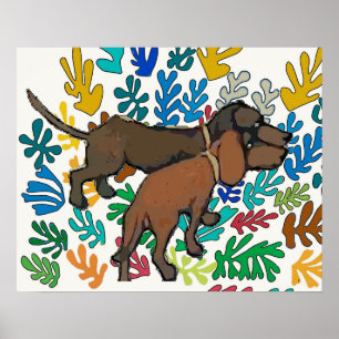 Dachshunds and Abstract Leaves Poster