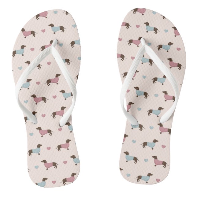 Dachshunds and Hearts Flip Flops (Footbed)