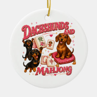 Dachshunds and Mahjong Ceramic Tree Decoration