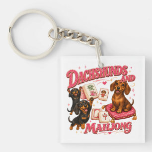Dachshunds and Mahjong Key Ring