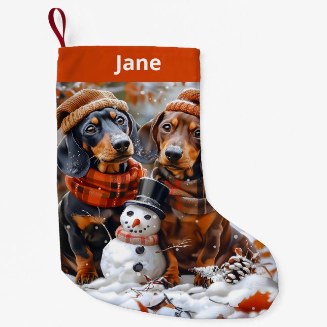 Dachshunds and Snowman Christmas Stocking (Front)