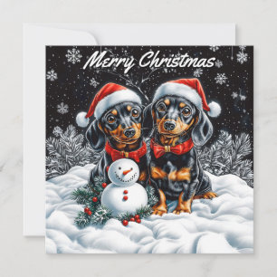 Dachshunds and Snowman Pack of Flat Christmas Card