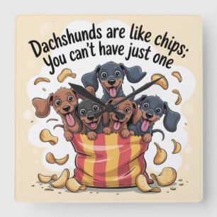 Dachshunds Are Like Chips; You Can’t Have Just One Square Wall Clock