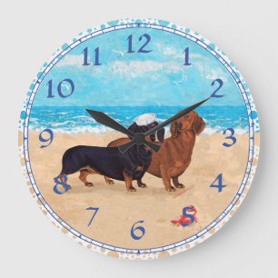 Dachshunds at the Beach Large Clock