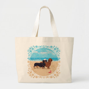 Dachshunds at the Beach Large Tote Bag