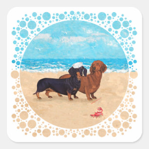 Dachshunds at the Beach Square Sticker