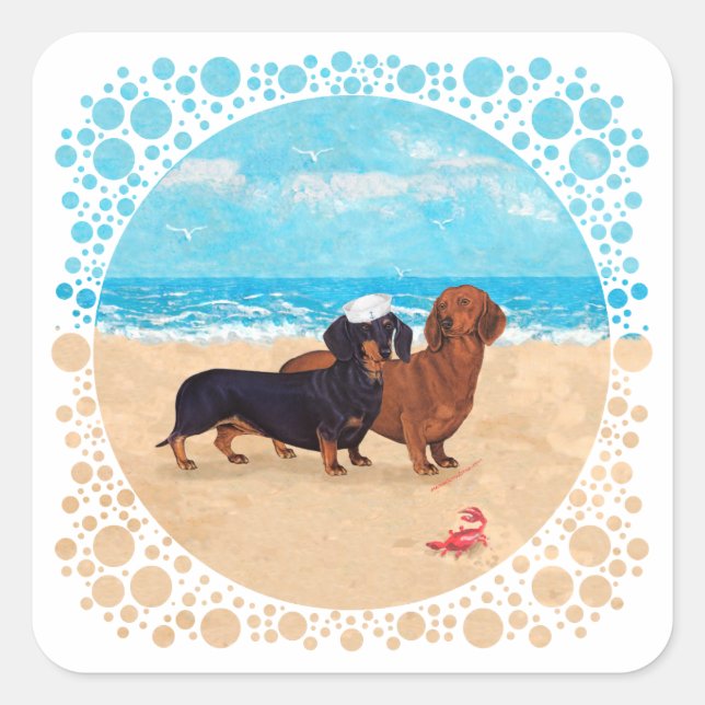 Dachshunds at the Beach Square Sticker (Front)