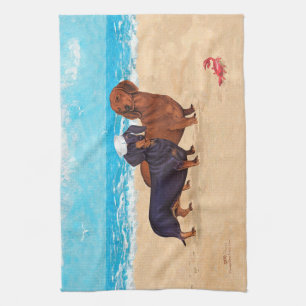 Dachshunds at the Beach Tea Towel