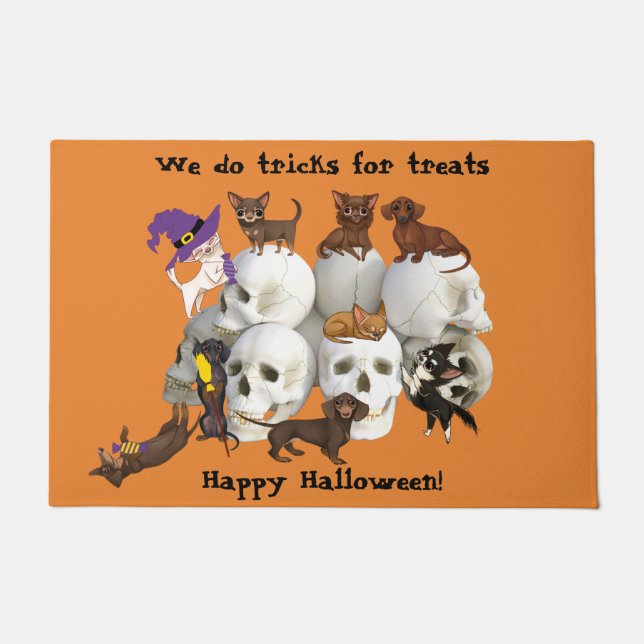 Dachshunds Chihuahuas Skulls Halloween Door Mat (Front)