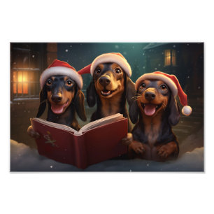 Dachshunds Christmas Caroling Festive Holiday Photo Print