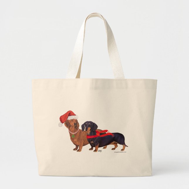 Dachshunds Christmas Large Tote Bag (Front)