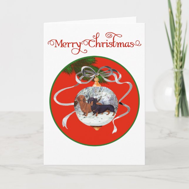Dachshunds Christmas Ornament Holiday Card (Front)