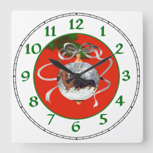 Dachshunds Christmas Ornament Square Wall Clock
