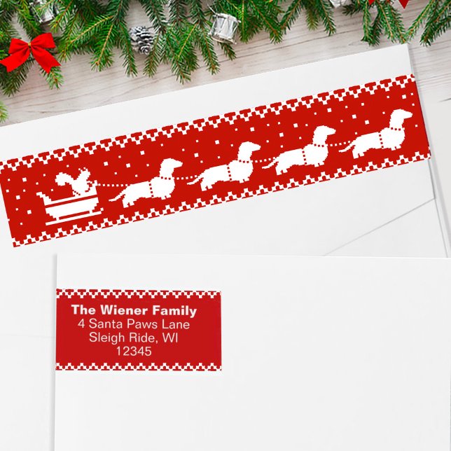 Dachshunds Christmas Sleigh with Squirrel Holiday Wrap Around Label (Creator Uploaded)