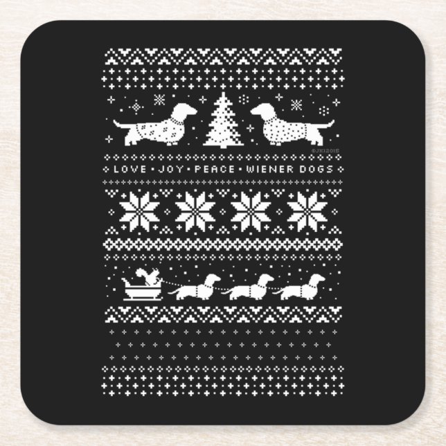 Dachshunds Christmas Square Paper Coaster (Front)