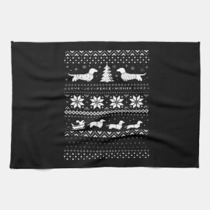 Dachshunds Christmas Sweater Pattern Classic T-Shi Tea Towel