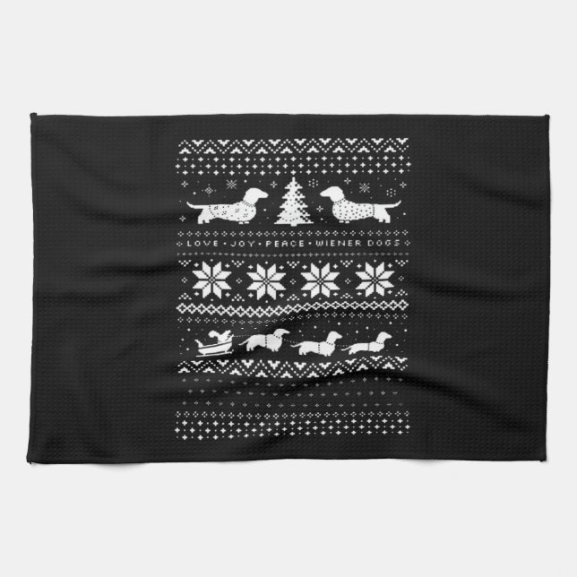 Dachshunds Christmas Sweater Pattern Classic T-Shi Tea Towel (Horizontal)