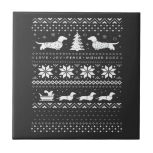 Dachshunds Christmas Sweater Pattern Classic T-Shi Tile