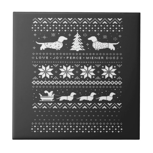 Dachshunds Christmas Sweater Pattern Classic T-Shi Tile (Front)