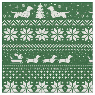 Dachshunds Christmas Sweater Pattern Green Fabric
