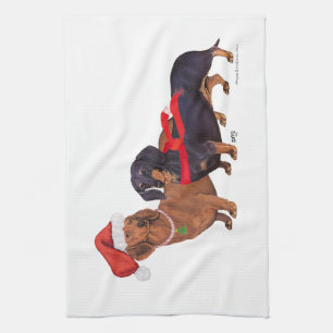 Dachshunds Christmas Tea Towel