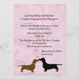 Dachshunds Custom Pink Wedding Invitation