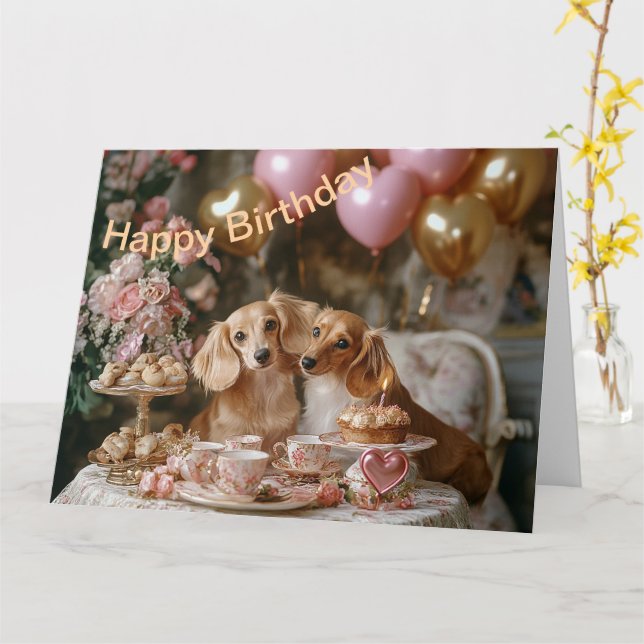 Dachshunds Delight Card (Yellow Flower)