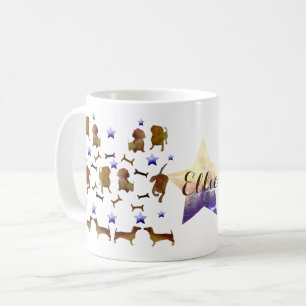 Dachshunds & Dog Bones Watercolor Custom Name Coffee Mug