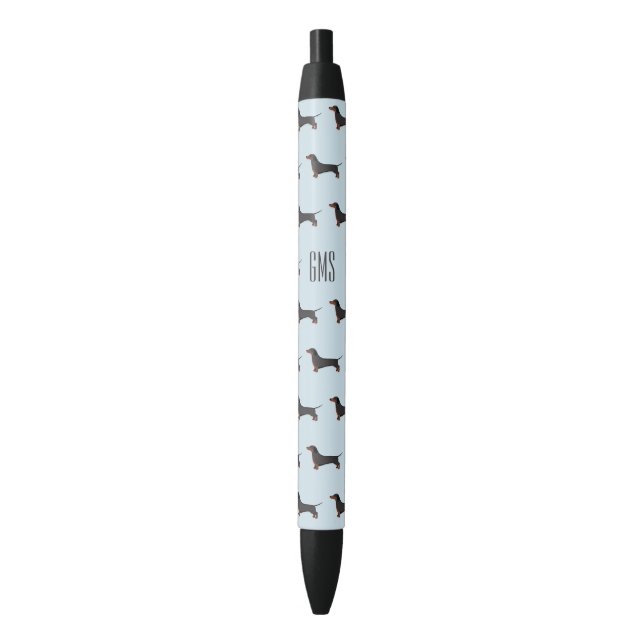 Dachshunds Dogs Pattern Monogrammed Black Ink Pen (Front Vertical)