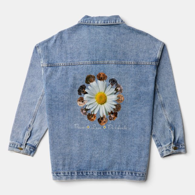 Dachshunds Dogs Peace Love Daisy Dachshunds Mum  Denim Jacket (Back)
