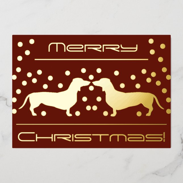 Dachshunds Dots Foil Holiday Flat Card - Red (Front)