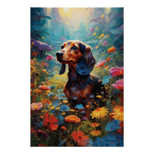 Dachshund's Garden Delight Poster
