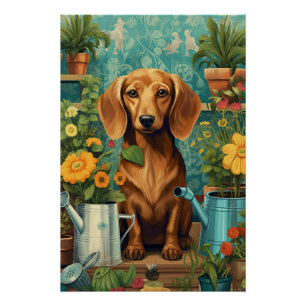 Dachshund's Gardening Adventure Poster