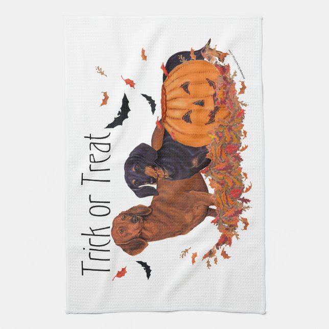 Dachshunds Halloween Tea Towel (Vertical)