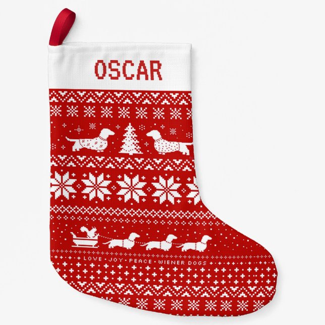 Dachshunds Holiday Pattern Wiener Dogs Cute Xmas Small Christmas Stocking (Front)