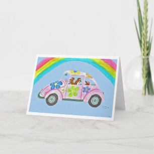 Dachshunds in a Hippie Car Card