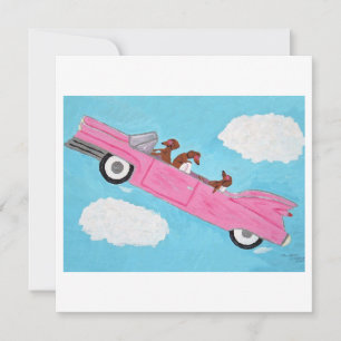 Dachshunds in a Pink Convertible in the sky Card