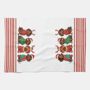 Dachshunds in Antlers & Santa Hats: Christmas Tea Towel