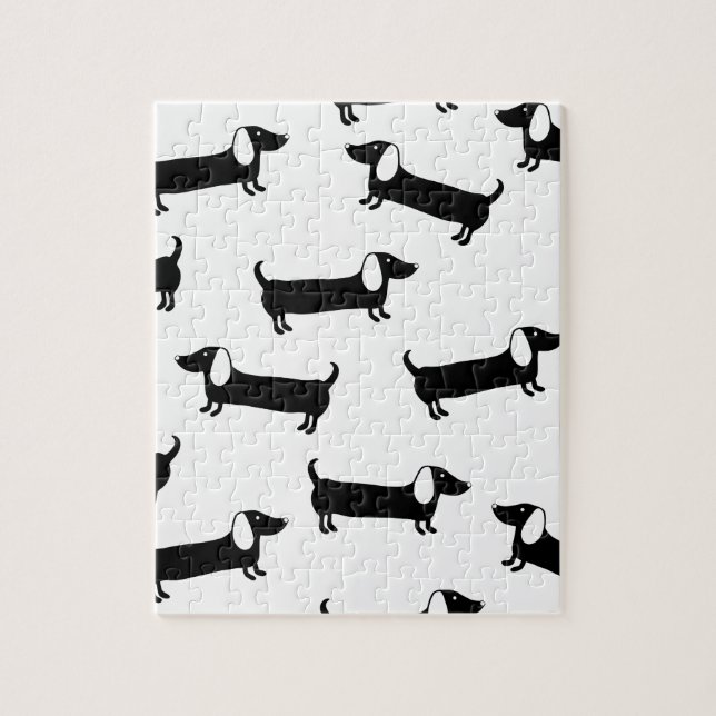 Dachshunds in black and white jigsaw puzzle (Vertical)