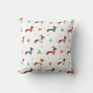 Dachshunds in Christmas Sweaters Pattern Cushion