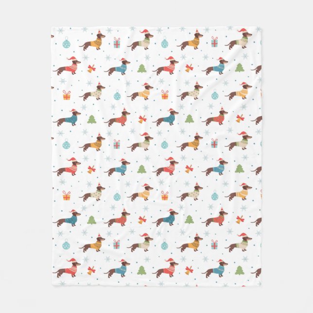 Dachshunds in Christmas Sweaters Pattern Fleece Blanket (Front)