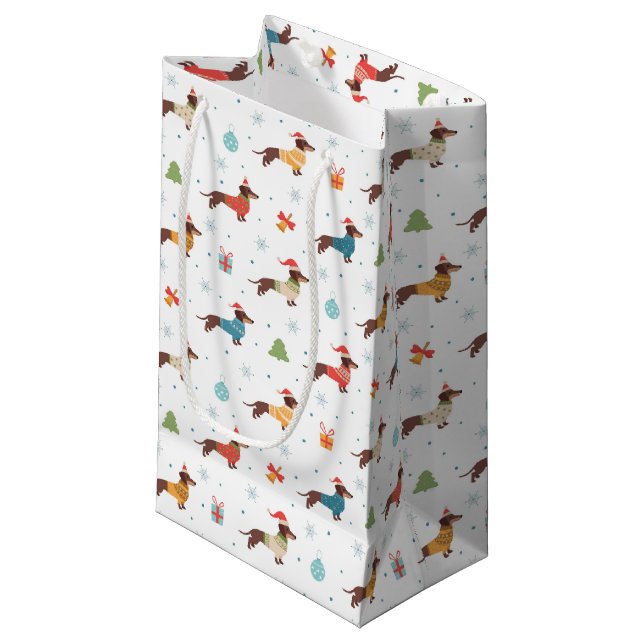 Dachshunds in Christmas Sweaters Pattern Small Gift Bag (Front Angled)