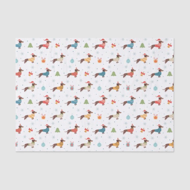 Dachshunds in Christmas Sweaters Pattern Tissue Paper (Front)