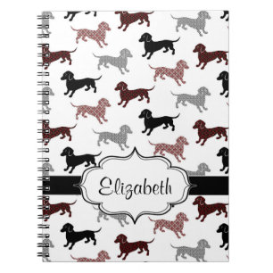 Dachshunds in Damask Cute Pattern Notebook