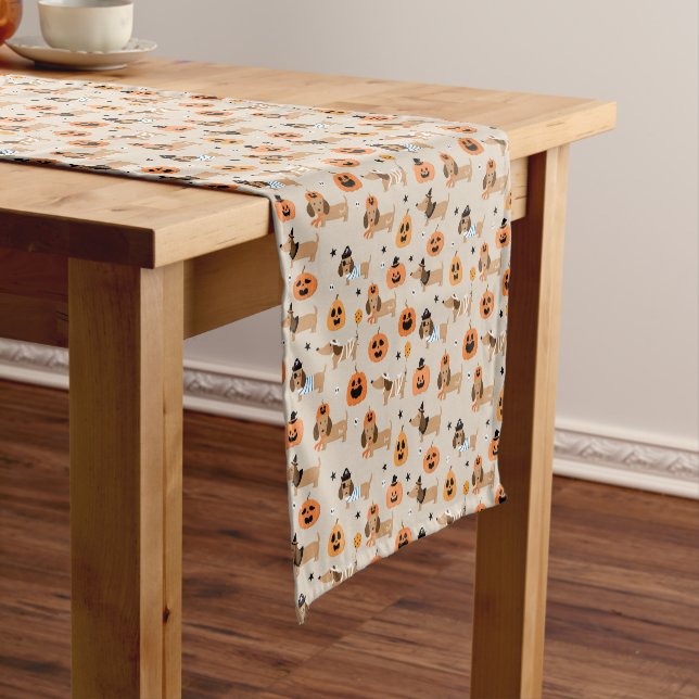 Dachshunds in Halloween Costumes Pattern Short Table Runner (In Situ)