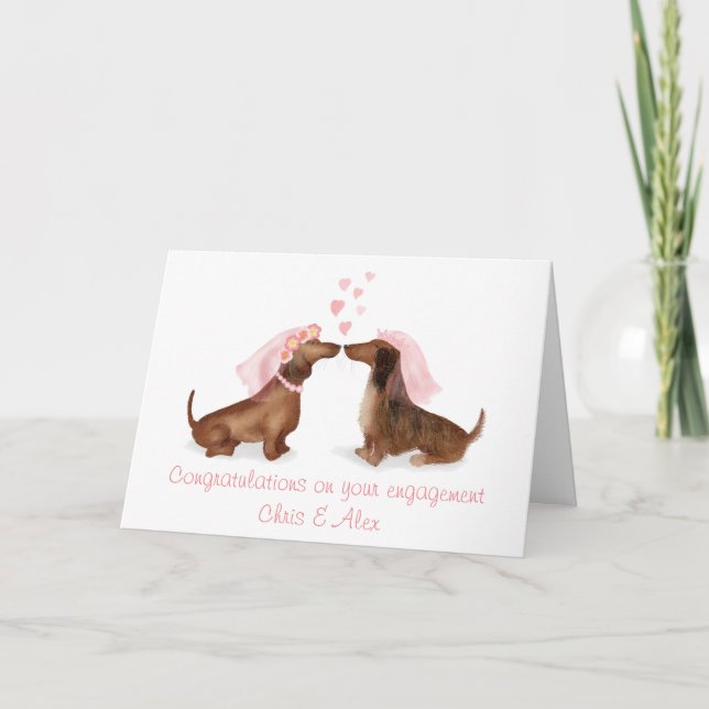 Dachshunds in love engagement card (girl/girl) (Front)