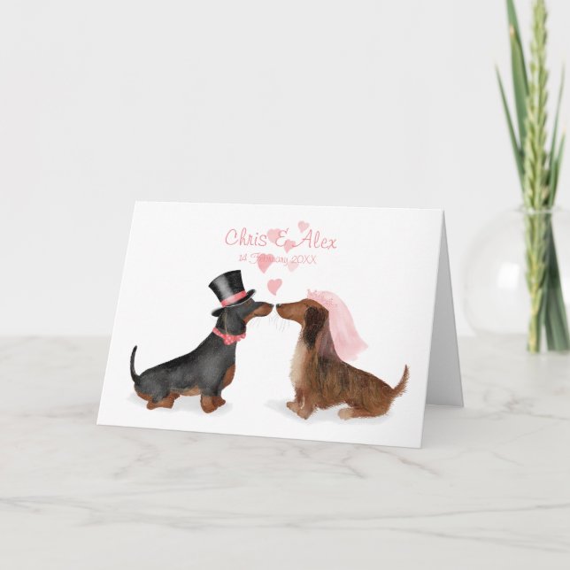 Dachshunds in love wedding card (boy/girl) (Front)