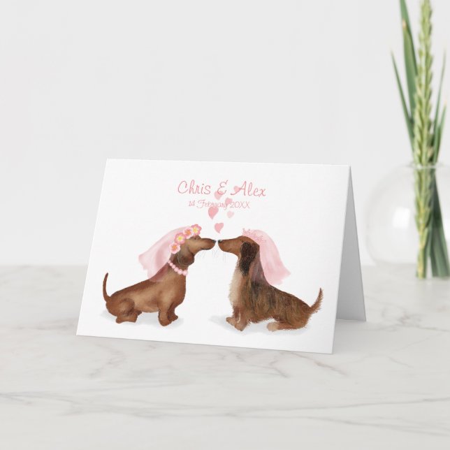 Dachshunds in love wedding card (girl/girl) (Front)